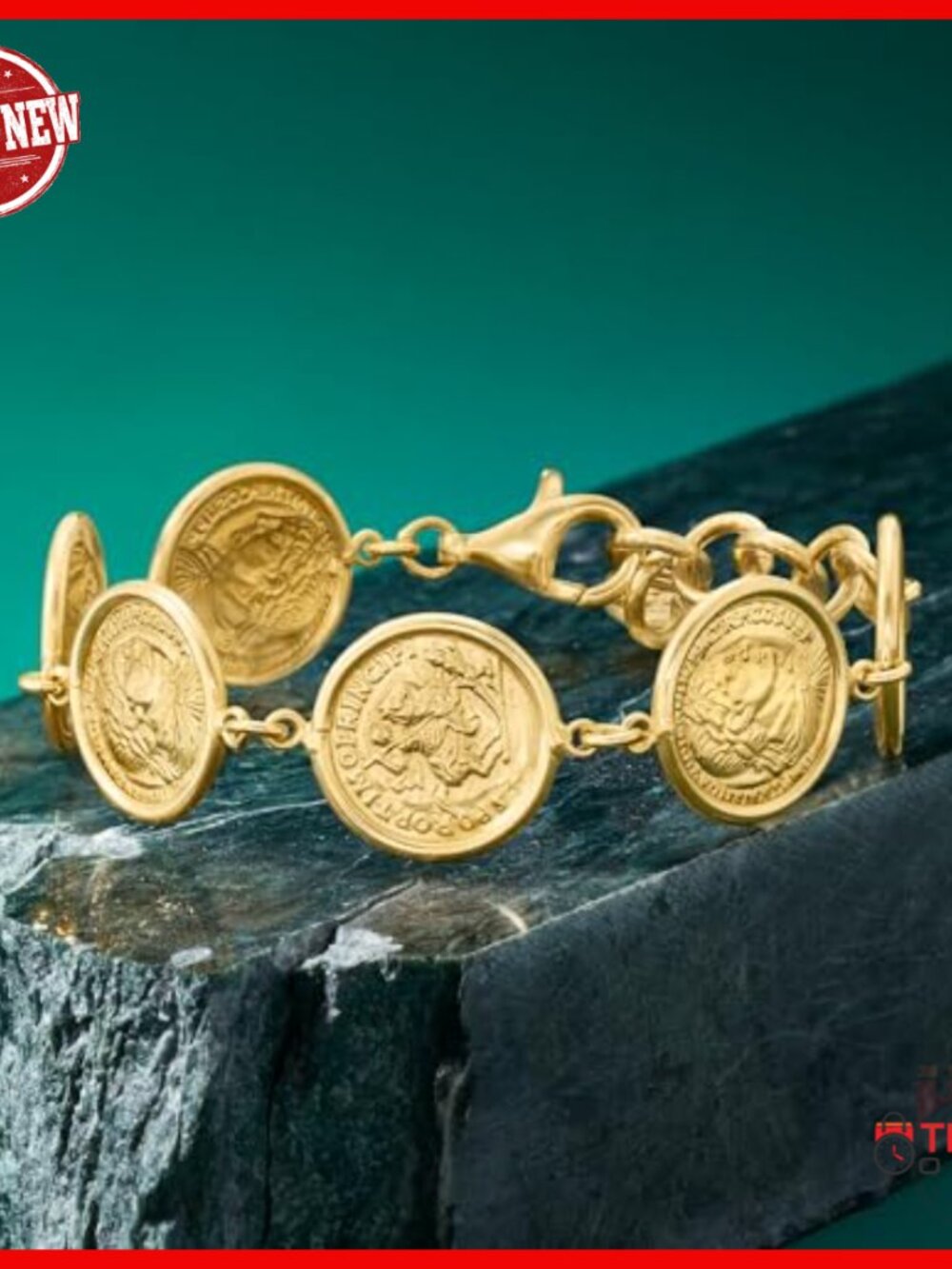 Italian 18kt Gold Over Sterling Silver Coin Bracelet 7 Inch - Picture 4 of 6